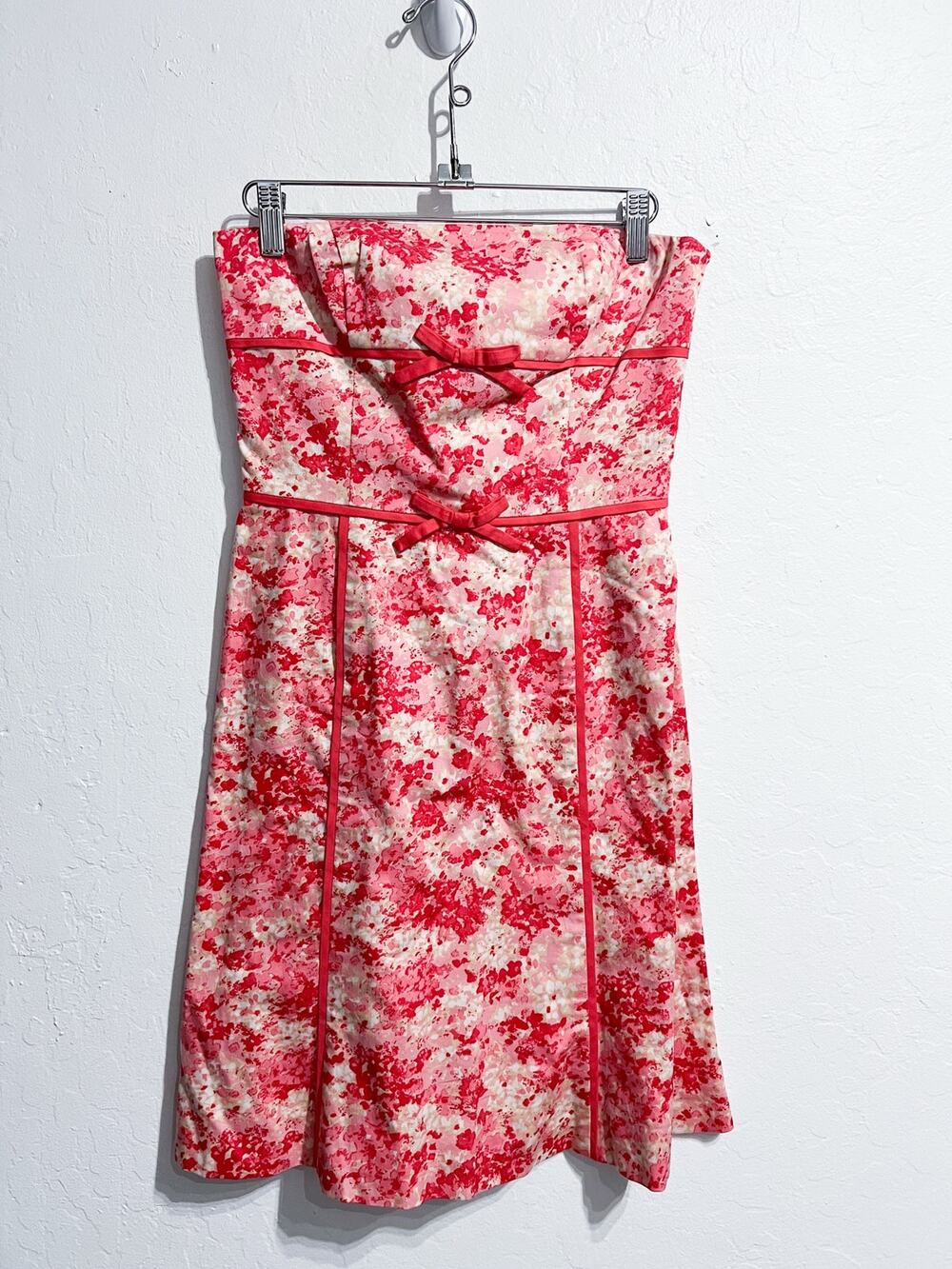 VTG Ann Taylor Dress Sz 0P Pink Strapless Bow Short Garden Party Croquette Y2K
